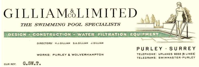 An advert for 'Gilliam and Co Limited: the swimming pool specialists'