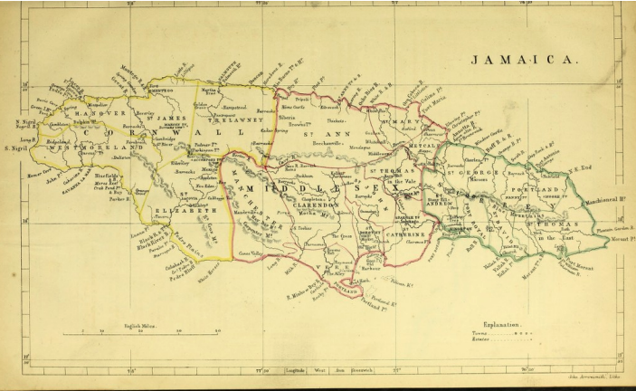 Map of eighteenth century Jamaica