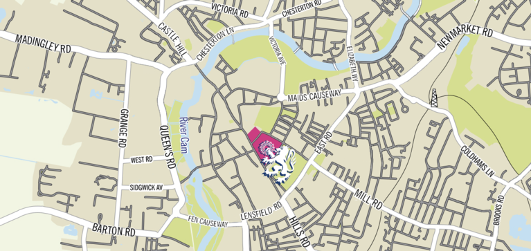 Map of Cambridge showing Emmanuel College