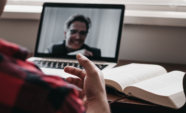 Two people talking on Zoom