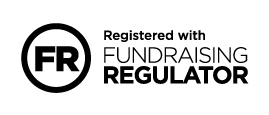 A logo reading FR, captioned 'registered with Fundraising Regulator'