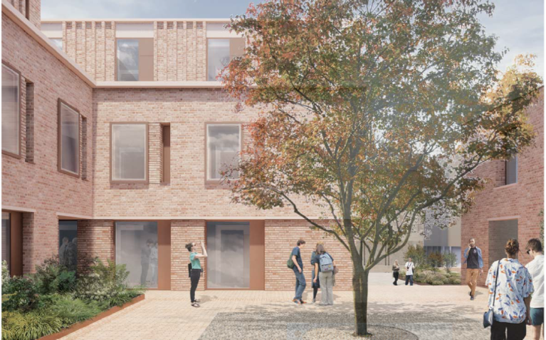 Residential courtyard view looking north
